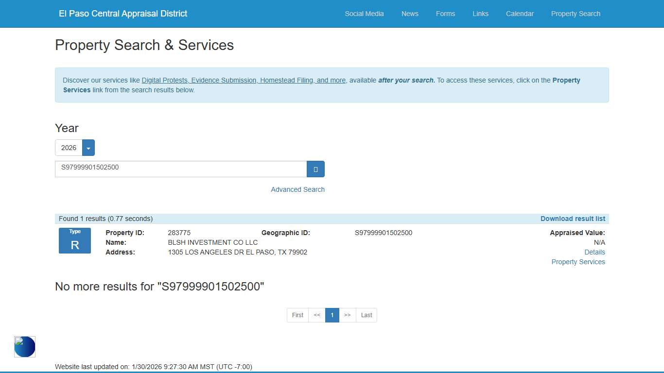 El Paso Central Appraisal District - Index